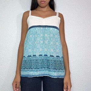 Y2k BOHO PRINTED BLUE TANK TOP